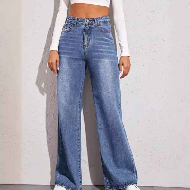 Women Fashion High Waist Loose Wide Leg Jeans